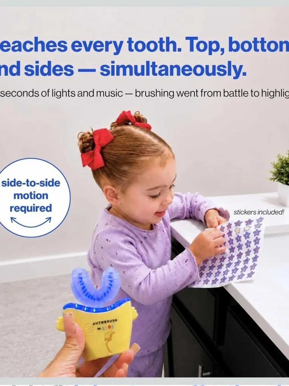 Autobrush Kids U-Shaped Electric Toothbrush ADA Accepted Lion Ages 6-8 Music LED